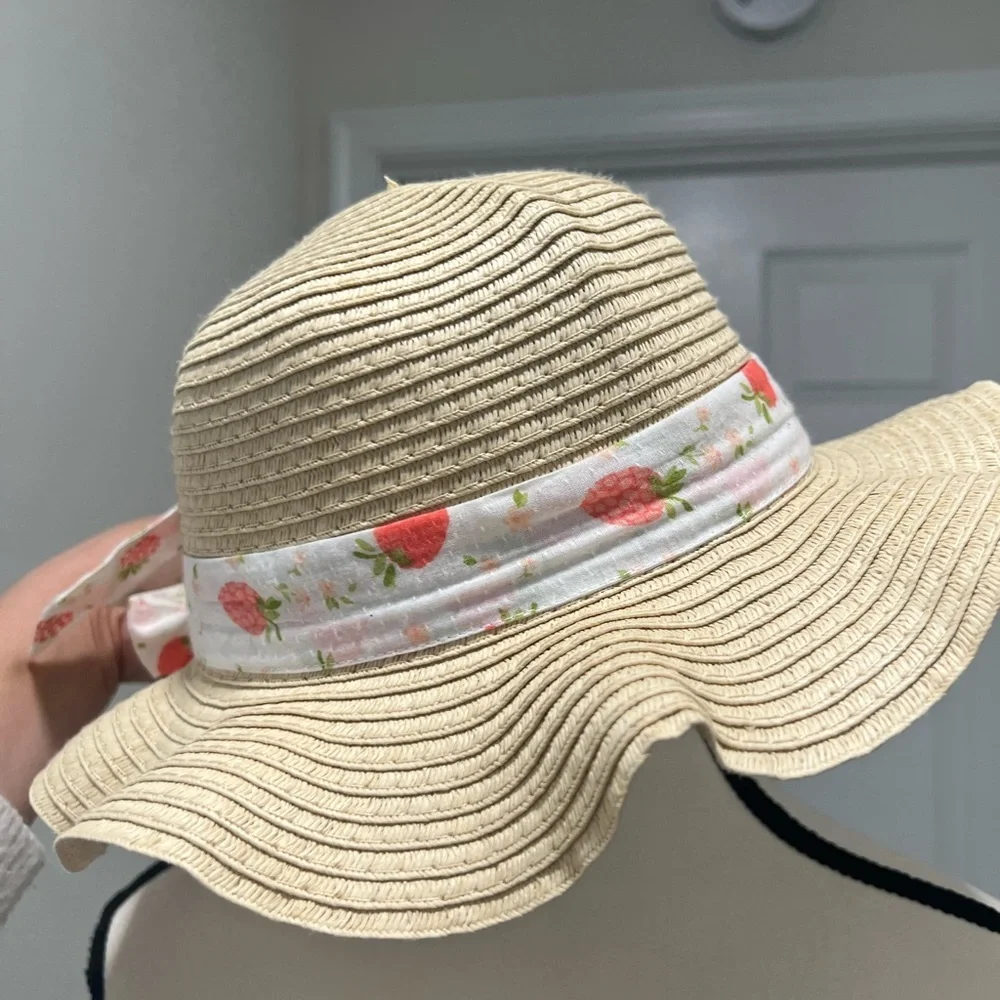 Straw Sun Hat with Floral Ribbon for Kids